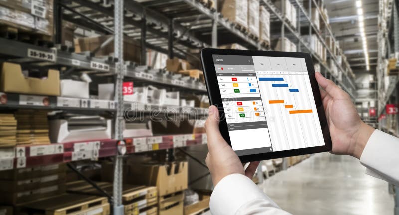 Project planning software for modish business project management stock image