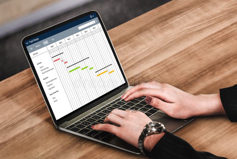 Project planning software for modish business project management stock images