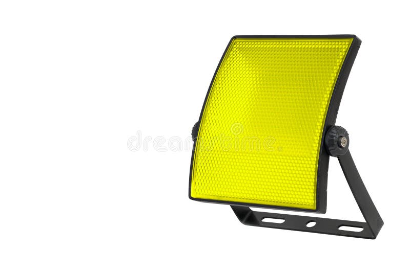 Projecteur incurvé de LED d'isolement par jaune avec un bâti sur un fond blanc photographie stock libre de droits Projecteur incurvé de LED d'isolement par jaune avec un bâti sur un fond blanc photographie stock libre de droits