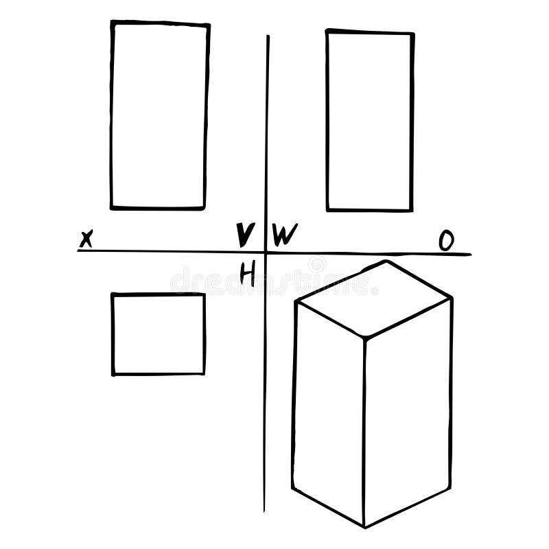 Parallelepiped. Sketch, Hand Drawing. Black Outline on White Background