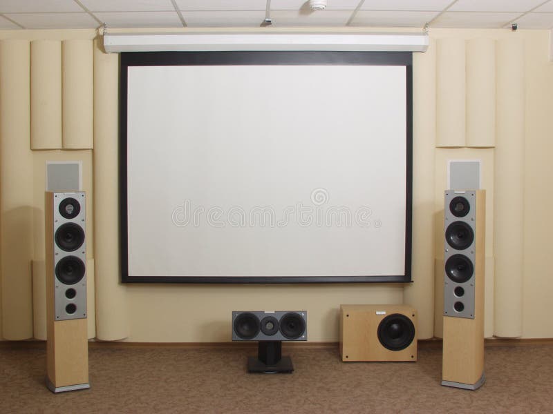 Projection Screen in Home Theater. Stock Photo Image of home, floor