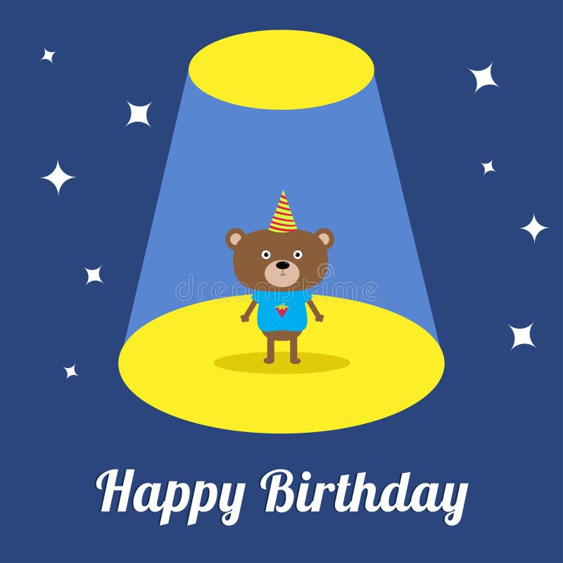 Projector light in the circus show Cute cartoon bear with hat. Birthday Card. Flat design royalty free illustration Projector light in the circus show Cute cartoon bear with hat. Birthday Card. Flat design royalty free illustration