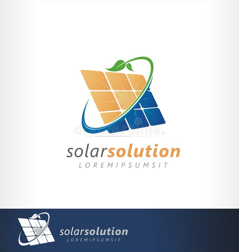 Projekt logo dotyczącego energii słonecznej Znak, symbol lub ikona czystej, przyjaznej zielonej energii Instalacja ogniw słoneczn ilustracji