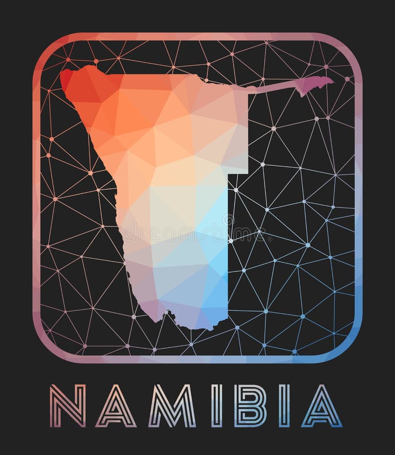 Projekt mapy namibii. wektorowa mapa kraju. ikona namibii w stylu geometrycznym. kształt kraju z wielokątnym gradientem i siatką na ciemnym tle.