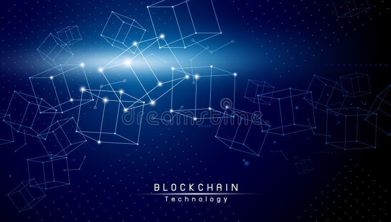 Projekt technologii blockchain na ilustracji wektora niebieskiego tła ilustracji