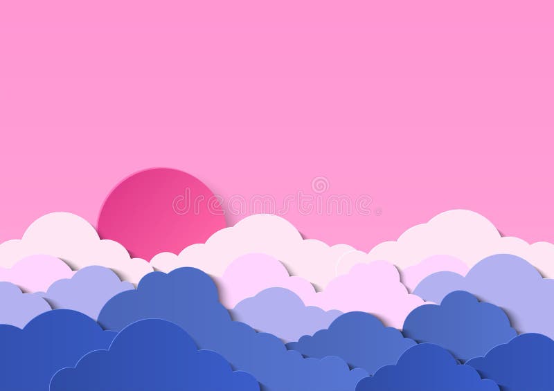 Projekt z cumulus chmurami w chmurnym niebie Zmierzch lub wsch?d s?o?ca z czerwonym s?o?cem nad chmury Papieru r?ni?ty projekt dl ilustracji Projekt z cumulus chmurami w chmurnym niebie Zmierzch lub wsch?d s?o?ca z czerwonym s?o?cem nad chmury Papieru r?ni?ty projekt dl ilustracji