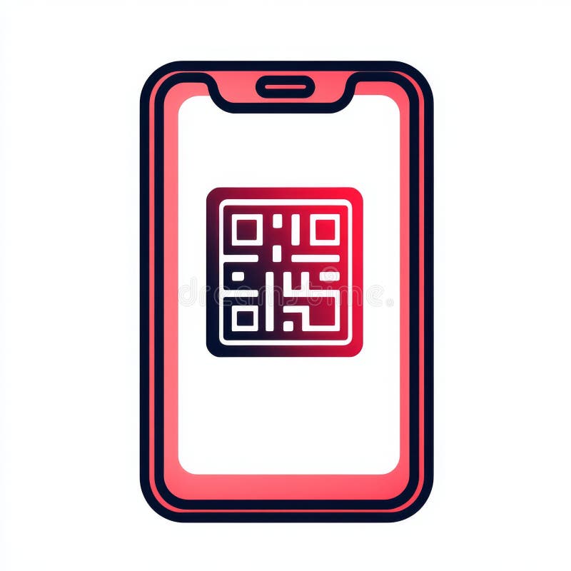 Projekt zawiera abstrakcyjny smartfon z kodem QR wyświetlanym na czerwonym tle. generowane przez algorytmy sztuczne