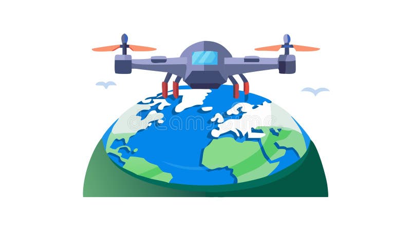 Projektowanie wektora łączności globalnej Drone Over Planet Earth Generacyjna AI ilustracji