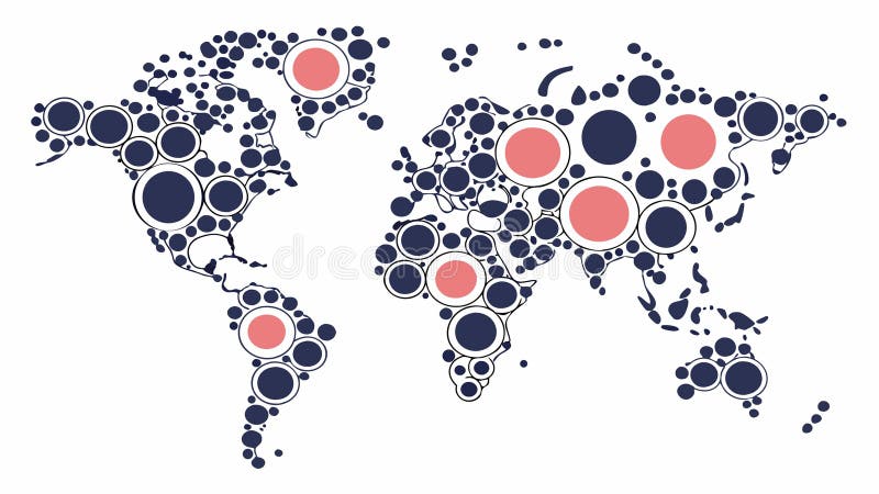 Projektowanie wektorów globalnych sieci łączności wg mapy świata z kropkami Generation AI royalty ilustracja
