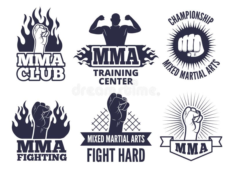 Projektuje szablon sport wojenne etykietki dla mma wojowników royalty ilustracja Projektuje szablon sport wojenne etykietki dla mma wojowników royalty ilustracja