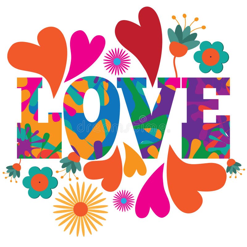 Projeto colorido psicadélico do texto do amor do pop art da modificação do estilo dos anos sessenta Projeto colorido psicadélico do texto do amor do pop art da modificação do estilo dos anos sessenta