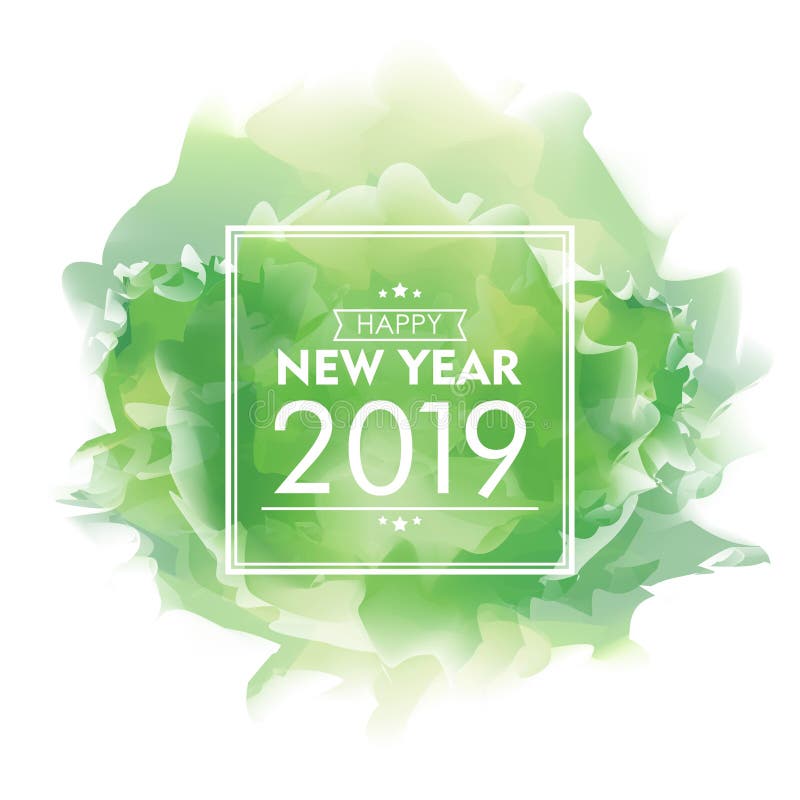 Projeto 2019 da aquarela do ano novo feliz Bandeira verde da celebração da nuvem, ilustração do vetor para o cartão, cartaz e com ilustração stock Projeto 2019 da aquarela do ano novo feliz Bandeira verde da celebração da nuvem, ilustração do vetor para o cartão, cartaz e com ilustração stock