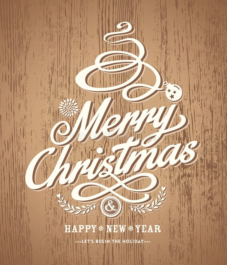 Projeto de cartão do Natal no fundo de madeira da textura ilustração do vetor Projeto de cartão do Natal no fundo de madeira da textura ilustração do vetor