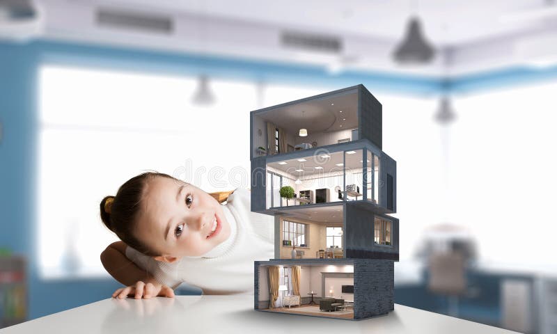 Projeto da casa dos seus sonhos. Média mista. Média mista fotografia de stock