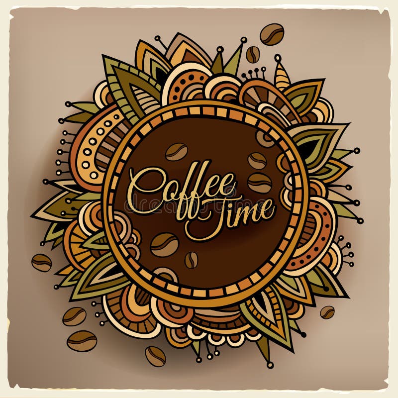 Projeto decorativo da etiqueta da beira do tempo do café ilustração stock Projeto decorativo da etiqueta da beira do tempo do café ilustração stock