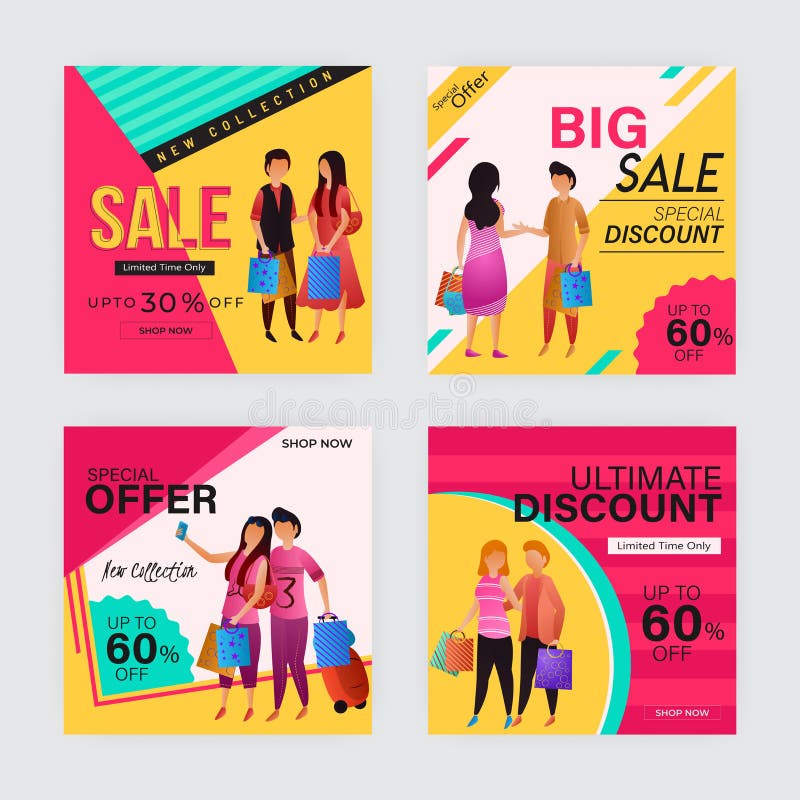 Projeto diferente do cartaz ou do molde da venda do estilo quatro com desconto atrativo ilustração royalty free Projeto diferente do cartaz ou do molde da venda do estilo quatro com desconto atrativo ilustração royalty free