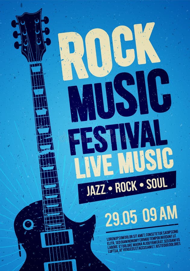 Projeto do inseto ou do cartaz do evento do concerto do festival da rocha da ilustração do vetor com efeitos da guitarra e do vin