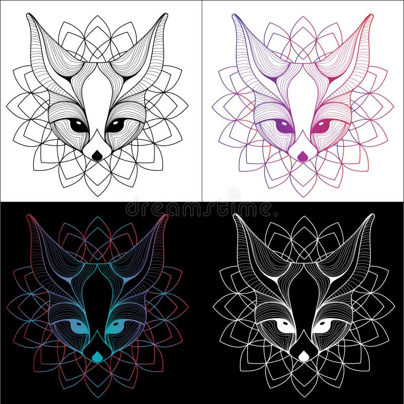 Projeto do t-shirt da ilustração da raposa de Fennec e cor gráficos da tatuagem 4 ilustração royalty free Projeto do t-shirt da ilustração da raposa de Fennec e cor gráficos da tatuagem 4 ilustração royalty free