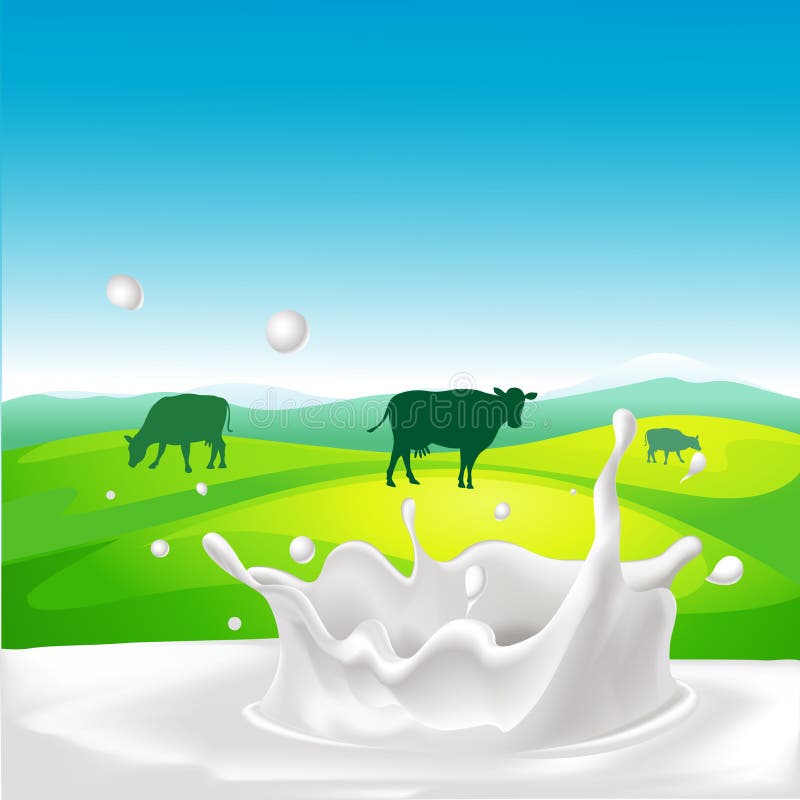 Projeto do vetor com vaca, respingo do leite ilustração stock Projeto do vetor com vaca, respingo do leite ilustração stock