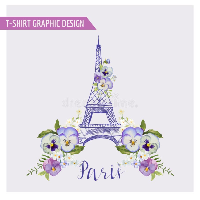 Projeto gráfico floral de Paris ilustração royalty free Projeto gráfico floral de Paris ilustração royalty free