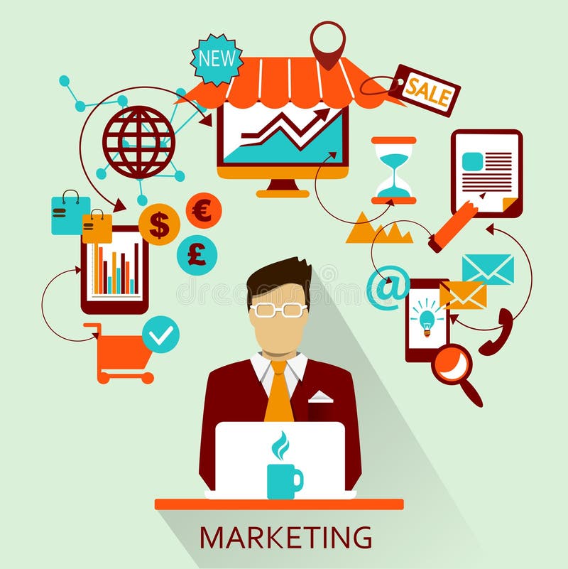 Projeto liso Carreira autônomo marketing ilustração royalty free Projeto liso Carreira autônomo marketing ilustração royalty free