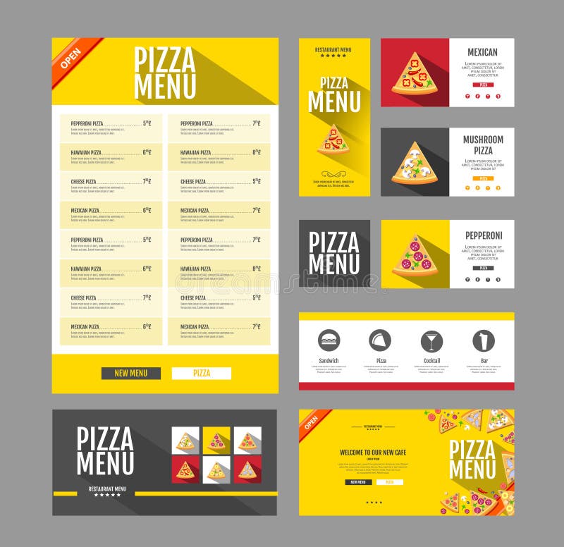 Projeto liso do menu da pizza do estilo Molde do original ilustração royalty free Projeto liso do menu da pizza do estilo Molde do original ilustração royalty free