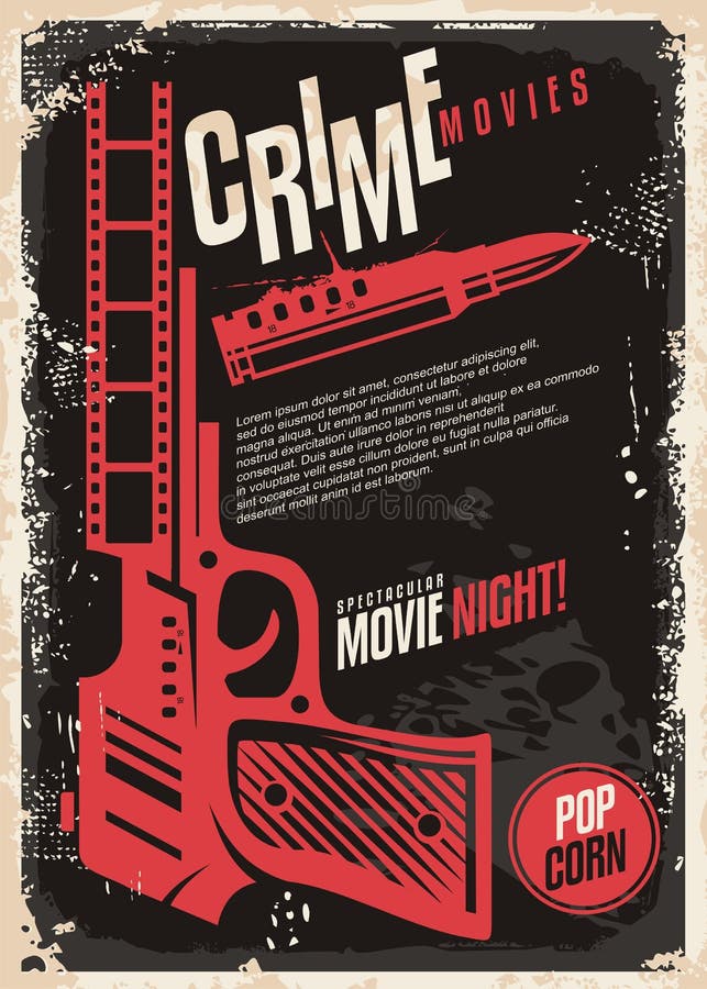 Projeto retro do cartaz da noite de cinema espetacular dos filmes do crime