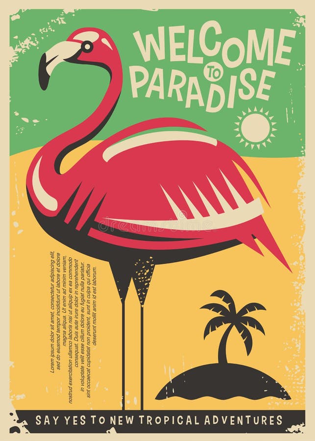 Projeto retro do cartaz do flamingo do rosa ilustração stock
