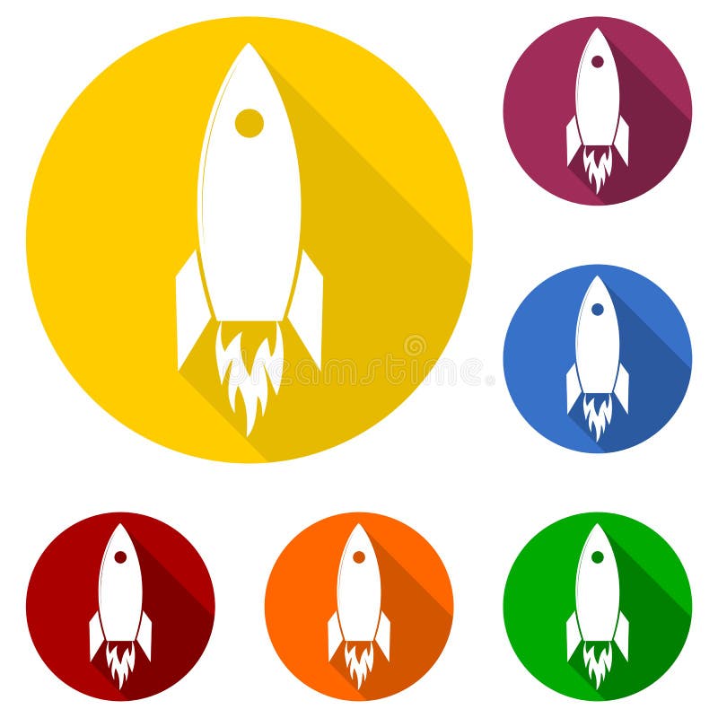 Projeto Startup liso do ícone do conceito do negócio de Rocket Beginning Fly Up Start e sombra longa ilustração do vetor Projeto Startup liso do ícone do conceito do negócio de Rocket Beginning Fly Up Start e sombra longa ilustração do vetor