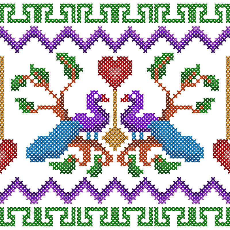 Projeto transversal do pavão do bordado do ponto para a textura sem emenda do teste padrão ilustração do vetor Projeto transversal do pavão do bordado do ponto para a textura sem emenda do teste padrão ilustração do vetor