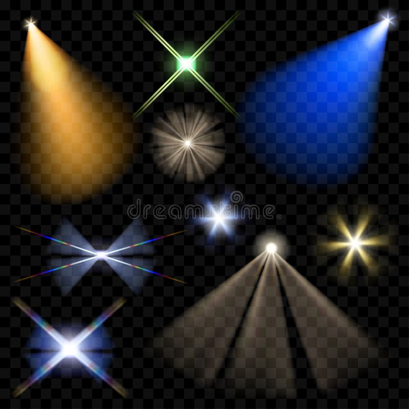 Projetores do vetor Iluminação da cena Luz transparente ilustração stock Projetores do vetor Iluminação da cena Luz transparente ilustração stock