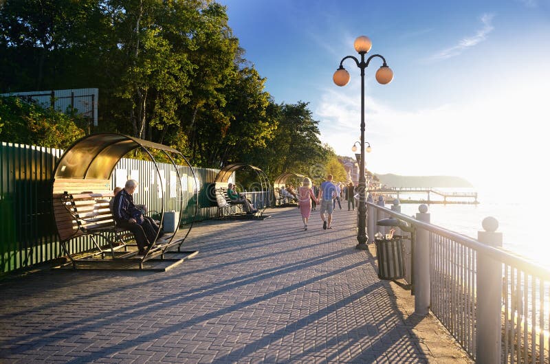 Promenade along the Sea Beach at Sunset in Svetlogorsk, Kaliningrad Oblast, Russia