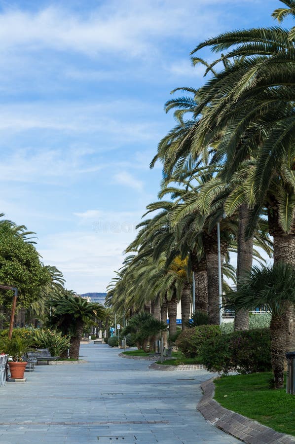 Promenade in Loano - Italy stock image. Image of park - 29856641