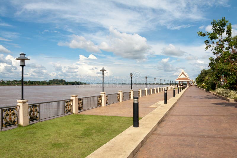 The promenade on the river Mekhong at Nong Khai, Thailand.