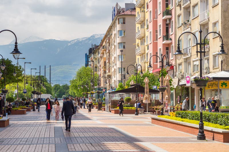 Promenade at Vitosha Boulevard. Pedestrian zone, Sofia, Bulgaria.