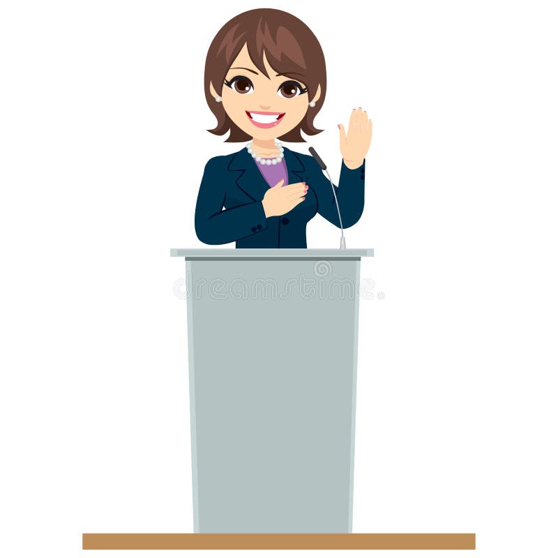 Promesa de Woman Podium Oath del político stock de ilustración Promesa de Woman Podium Oath del político stock de ilustración