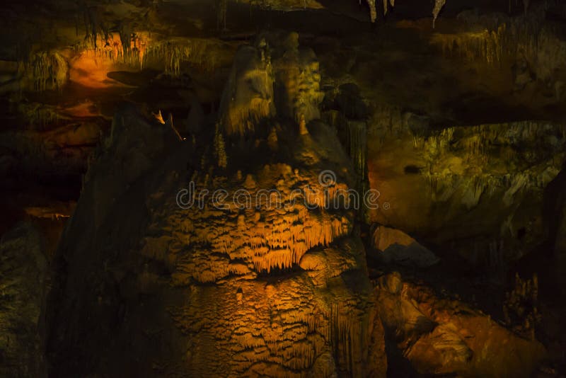 Prometheus Cave stalactites stalagmites inside Georgia stock image
