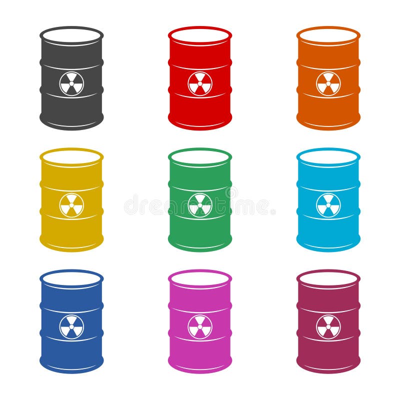 Promieniotwórczej zieleni szlamowa ikona lub logo, baryłka z rozlewającym cieczem, koloru set ilustracji Promieniotwórczej zieleni szlamowa ikona lub logo, baryłka z rozlewającym cieczem, koloru set ilustracji