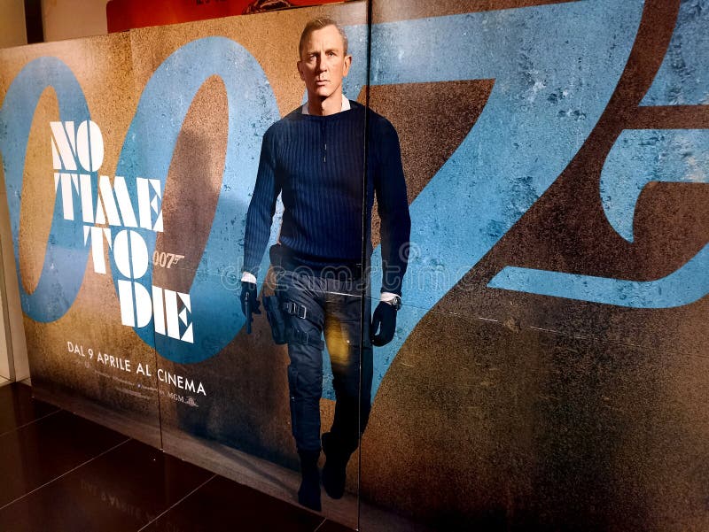 Promotional poster in a Roman cinema of the 25th 007 film with Daniel Craig NO TIME TO DIE