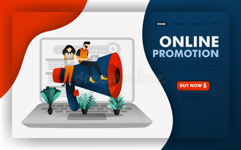 Promozione di SEO o concetto commercializzante online dell'illustrazione di vettore di promozione, la gente che si siede in megaf illustrazione di stock Promozione di SEO o concetto commercializzante online dell'illustrazione di vettore di promozione, la gente che si siede in megaf illustrazione di stock