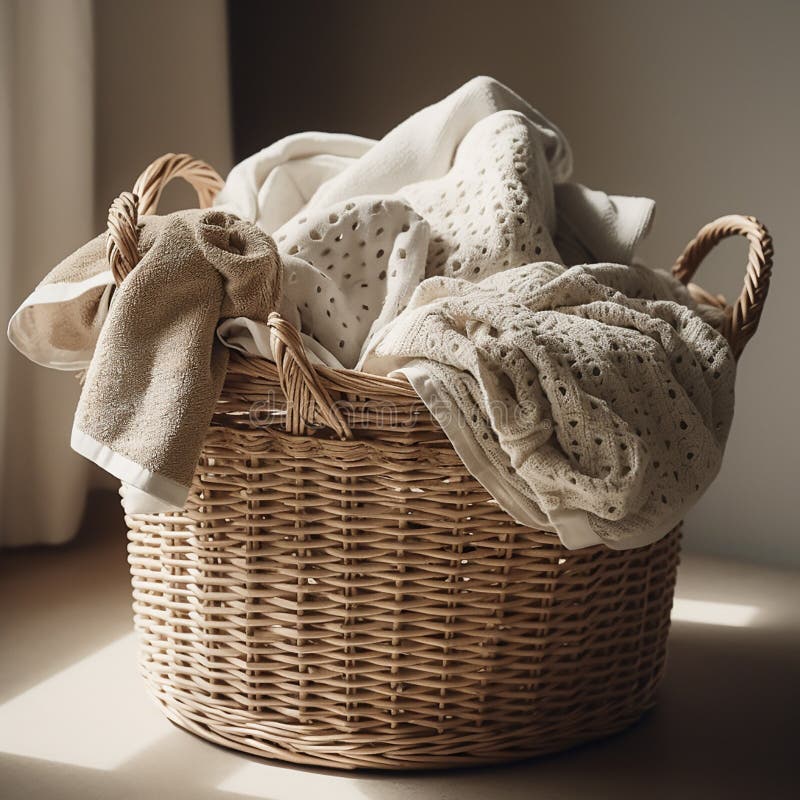 He Prompt is Describing a Large Laundry Basket Filled with Freshly ...