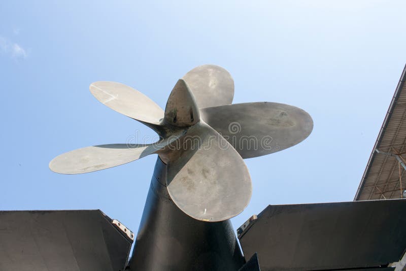 The Propeller of a Nuclear Submarine Standing in the Dry Dock Stock