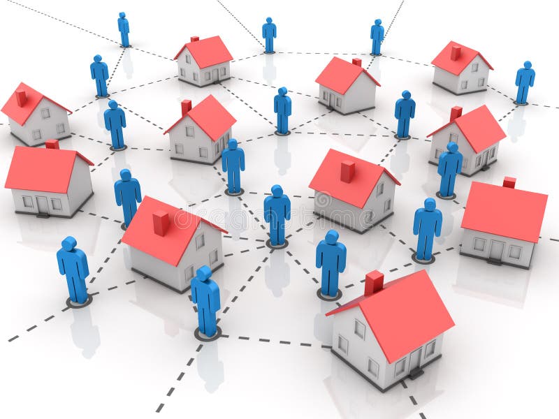 Propiedades inmobiliarias - casa con la gente ilustración del vector Propiedades inmobiliarias - casa con la gente ilustración del vector