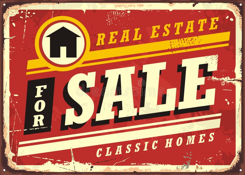 Propiedades inmobiliarias para la disposición de diseño retra de la muestra de la lata de la venta libre illustration Propiedades inmobiliarias para la disposición de diseño retra de la muestra de la lata de la venta libre illustration