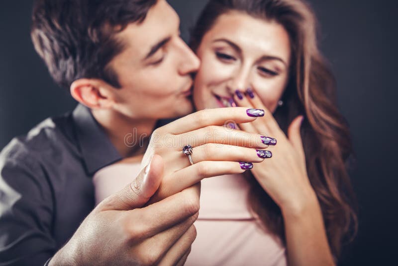 Proposal of Marriage. Closeup of a Female Hand with a Ring. Stock Image