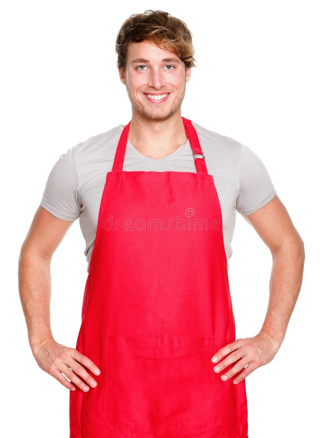 Small business shop owner. Apron man smiling proud and happy isolated on white background. Young entrepreneur or shop assistant. Young Caucasian male model. Small business shop owner. Apron man smiling proud and happy isolated on white background. Young entrepreneur or shop assistant. Young Caucasian male model.