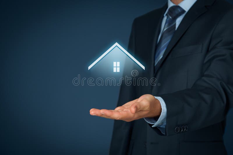 Property insurance and real estate agent concept. Care and giving gesture of man and symbol of house. Property insurance and real estate agent concept. Care and giving gesture of man and symbol of house.