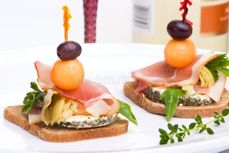 Prosciutto canapes stock photo. Image of restaurant, artichoke 2679284