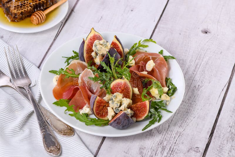 Prosciutto with Figs and Blue Cheese Stock Image Image of breakfast