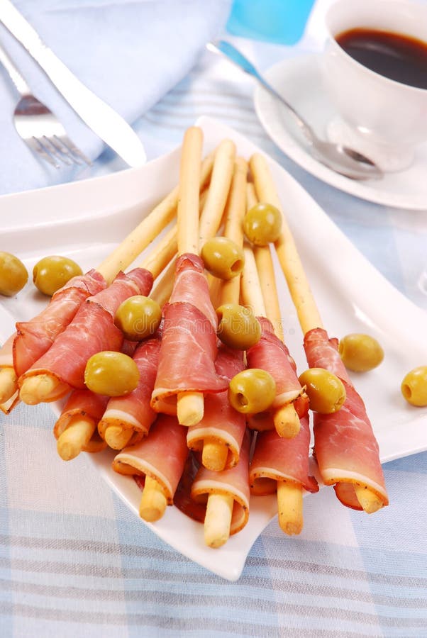 Prosciutto with grissini stock photo. Image of cuisine - 12389622